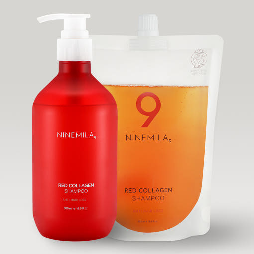 [NINEMILA]나인밀라 레드콜라겐 손상모발용 탈모샴푸 본품(500ml) + 리필(500ml) 세트