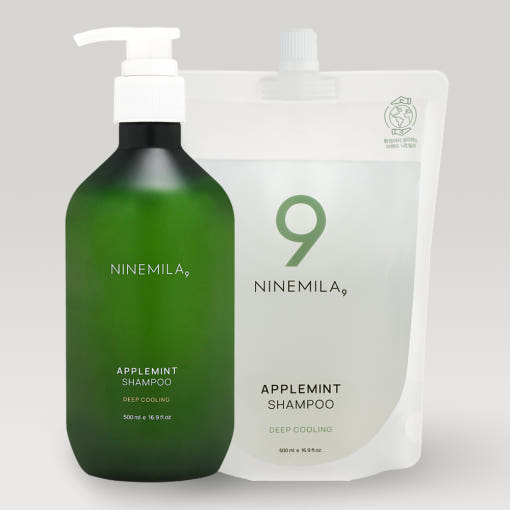 [NINEMILA]나인밀라 애플민트 지성두피용 탈모샴푸 본품(500ml) + 리필(500ml) 세트