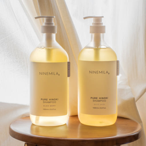 [NINEMILA]나인밀라 퓨어히노끼 바디워시 1000ml 비건 대용량 바디워시 화이트머스크향 1개 + 블랙베리향 1개 세트 (1L*2개)