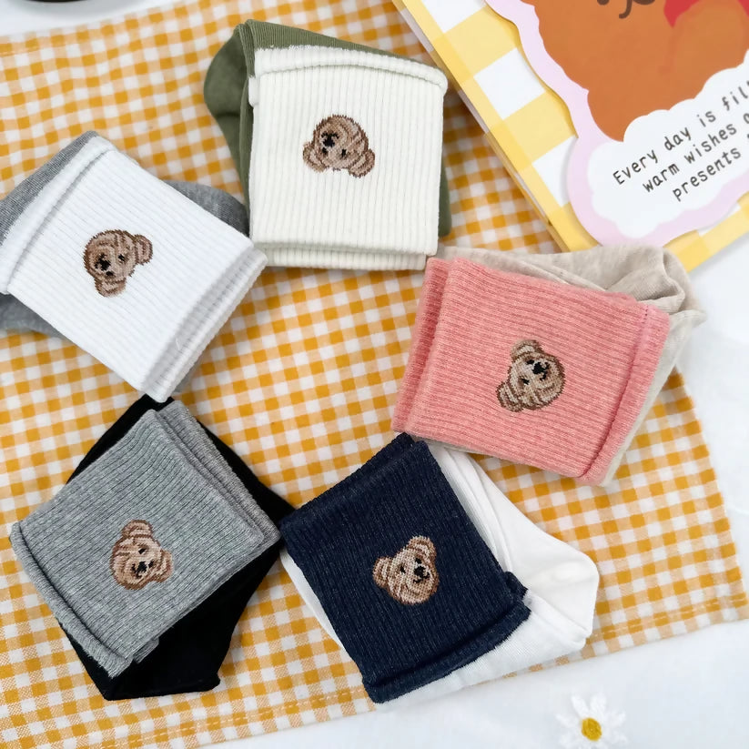 [Daily Sox Studio] 여성 곰돌이 포인트 크루 양말 (5컬러 세트) W Point Bear Crew Socks (5 Color Set)_Made in Korea