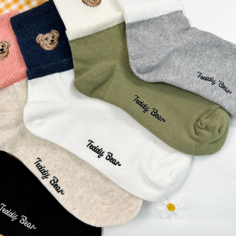 [Daily Sox Studio] 여성 곰돌이 포인트 크루 양말 (5컬러 세트) W Point Bear Crew Socks (5 Color Set)_Made in Korea