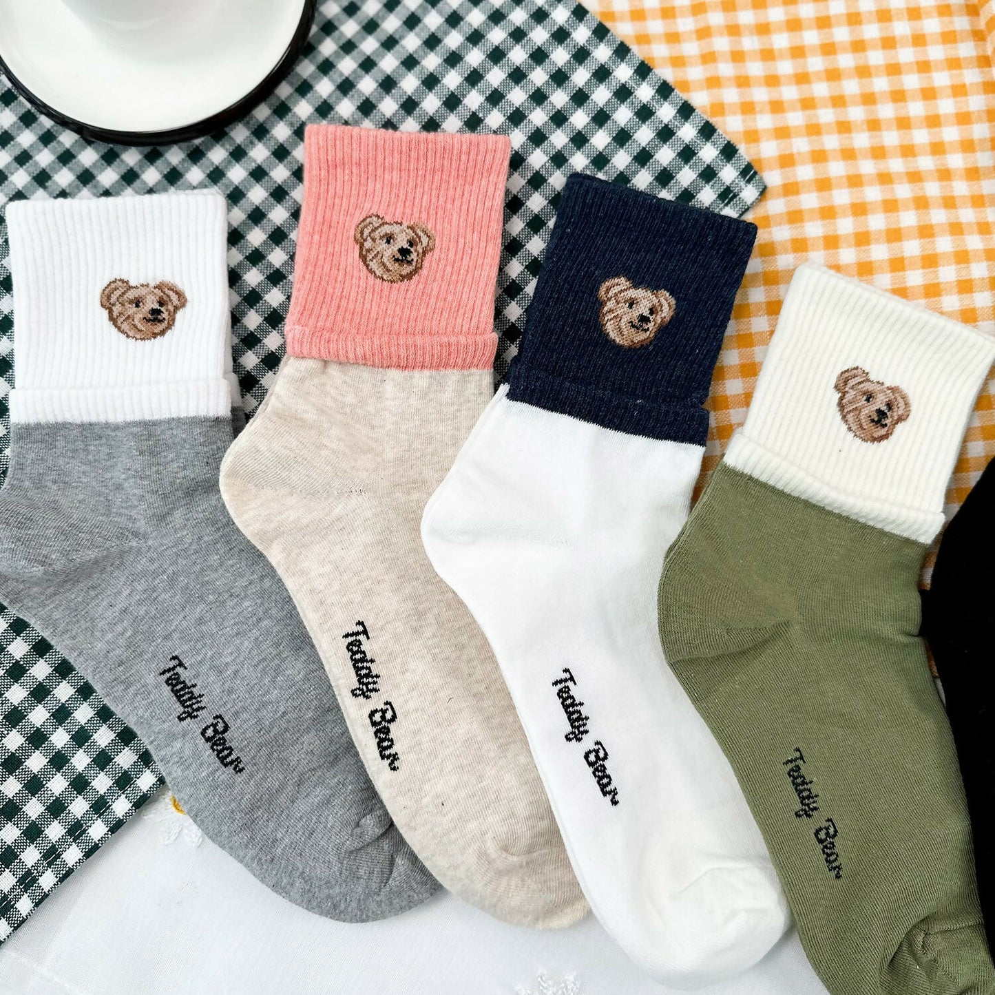[Daily Sox Studio] 여성 곰돌이 포인트 크루 양말 (5컬러 세트) W Point Bear Crew Socks (5 Color Set)_Made in Korea